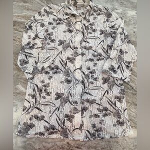 TanJay Lace Blouse Small White Black Floral Button Front Semi Sheer